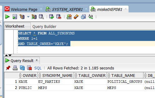Public synonym MEPS in ALL_SYNONYMS.