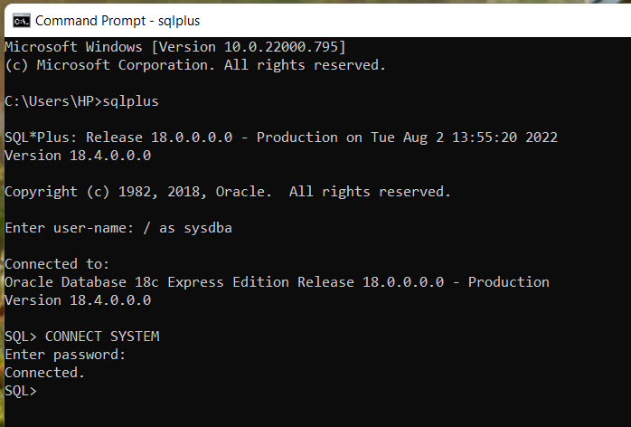 The SYSTEM user connects to the CDB root. 