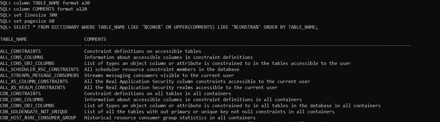 DD Constraints Tables