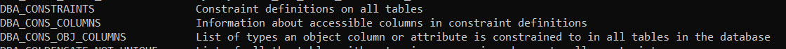 DD Constraints Tables