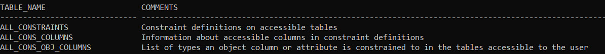 DD Constraints Tables