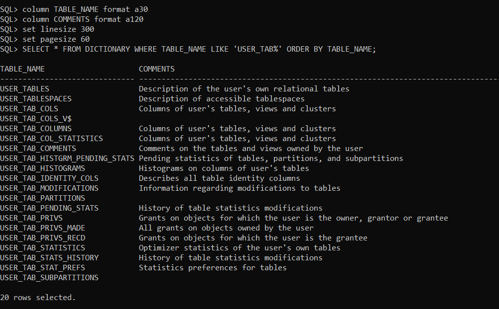 Prefix USER_ tables