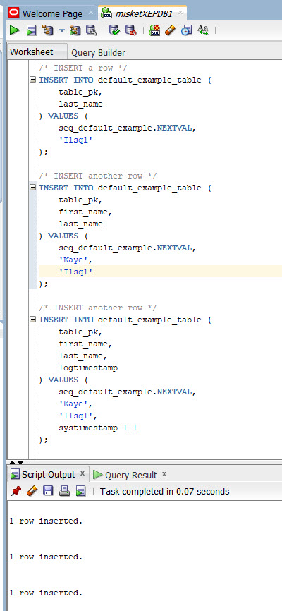 Insert rows into the table in SQL Developer