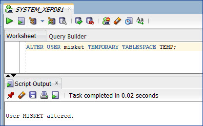 Assign a temporary tablespace(TEMP) to the user by sqldeveloper
