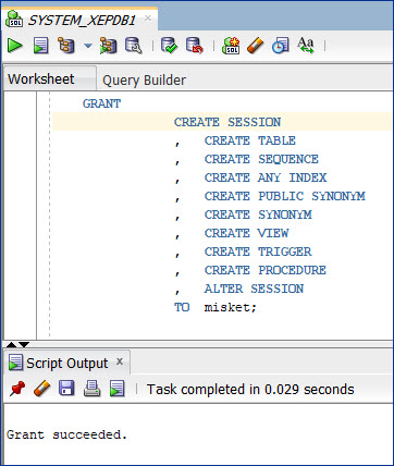Grant privileges to the user by sqldeveloper