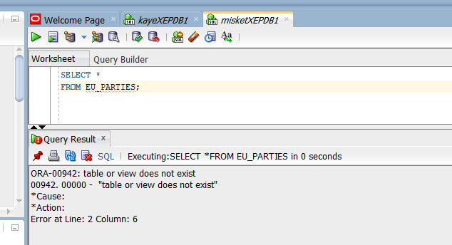 MISKET queries EU_PARTIES again, and receives the same error.