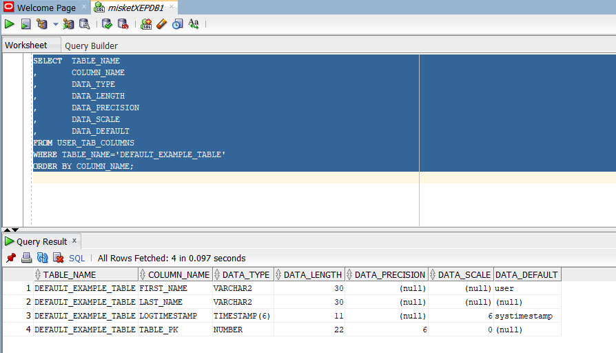 Query USER_TAB_COLUMNS