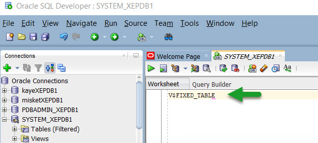 Find out the Structure of the V$FIXED_TABLE in Oracle SQL Developer