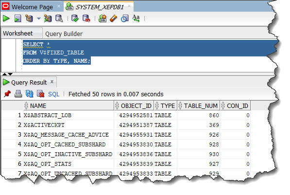 Objects in V$FIXED_TABLE