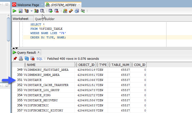 Objects in V$FIXED_TABLE