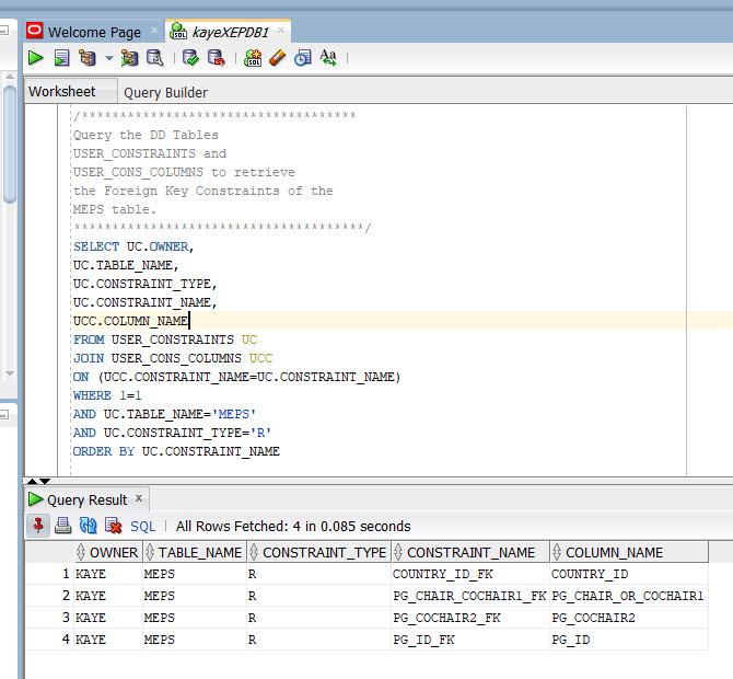 Query the FOREIGN KEY in Data Dictionary
