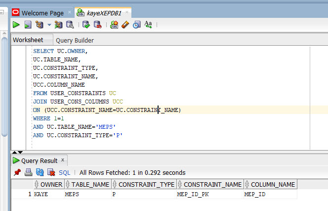 Query the PRIMARY KEY in Data Dictionary